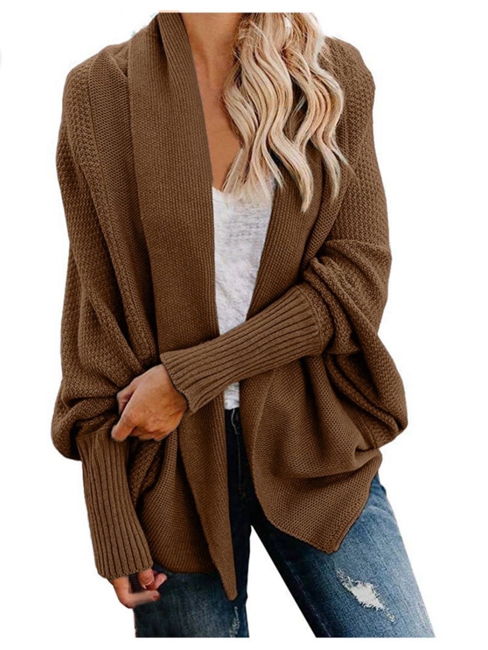 Cozy Open-Front Brown Knit Cardigan Sweater